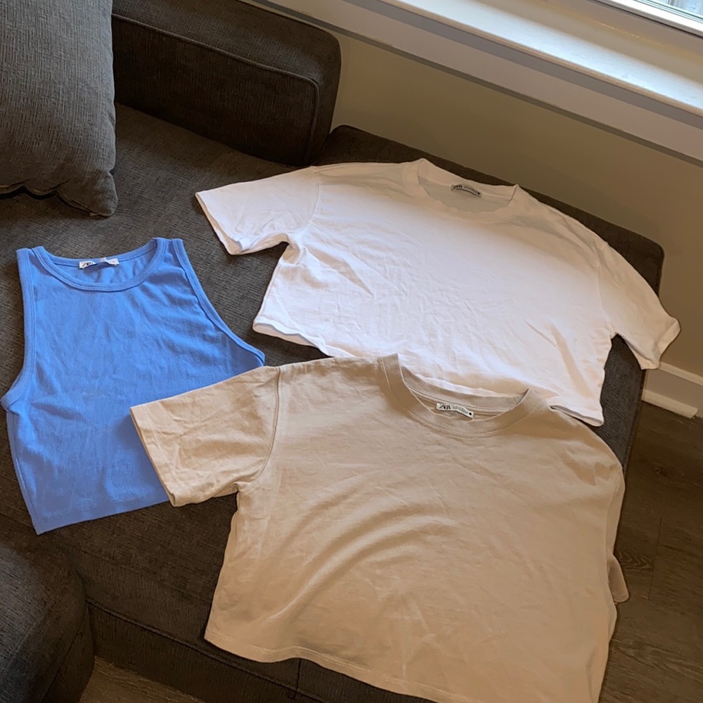 ZARA BUNDLE- 2 Crop tees size S, 1 crop tank size L